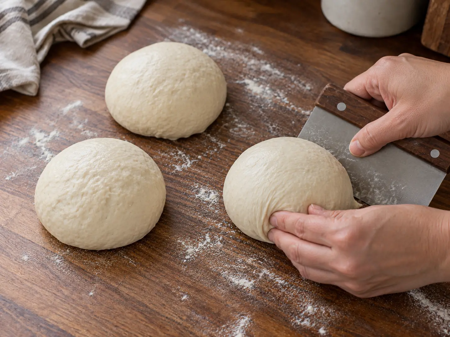Pizzadeeg dat tot een gladde deegbol wordt gevormd