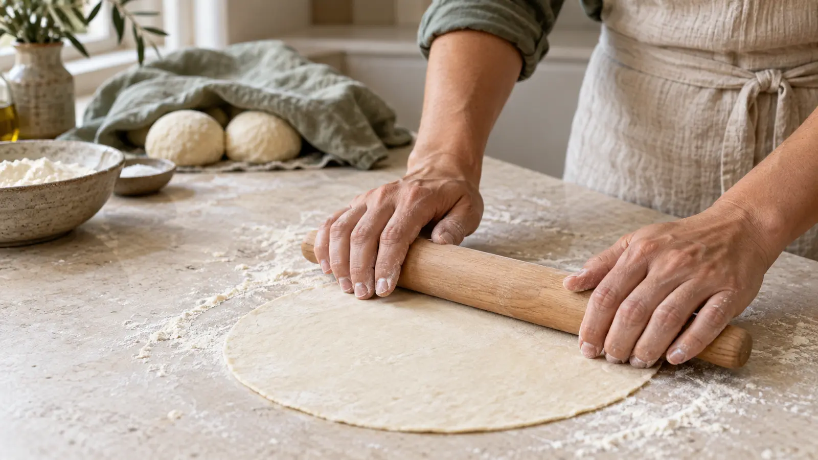 Een gerust bolletje tortilladeeg wordt dun en rond uitgerold
